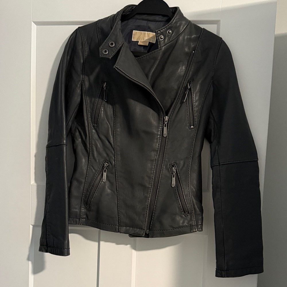 Michael Kors Black Leather Asymmetrical Moto Jacket